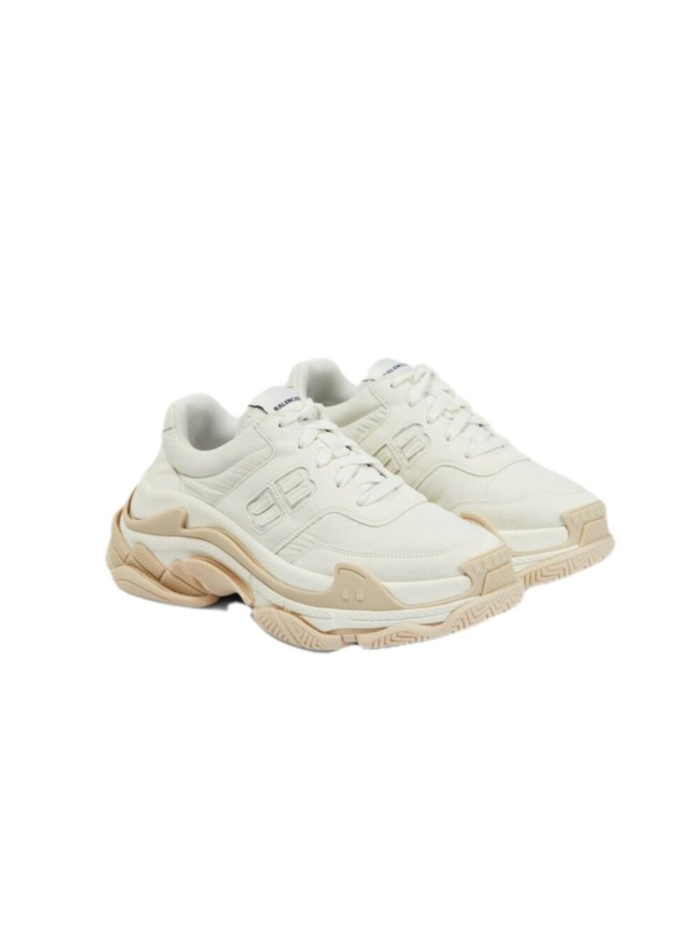 Balenciaga Triple S Recycled Nylon Suede Chunky Sneakers Eggshell Sand Beige EU3